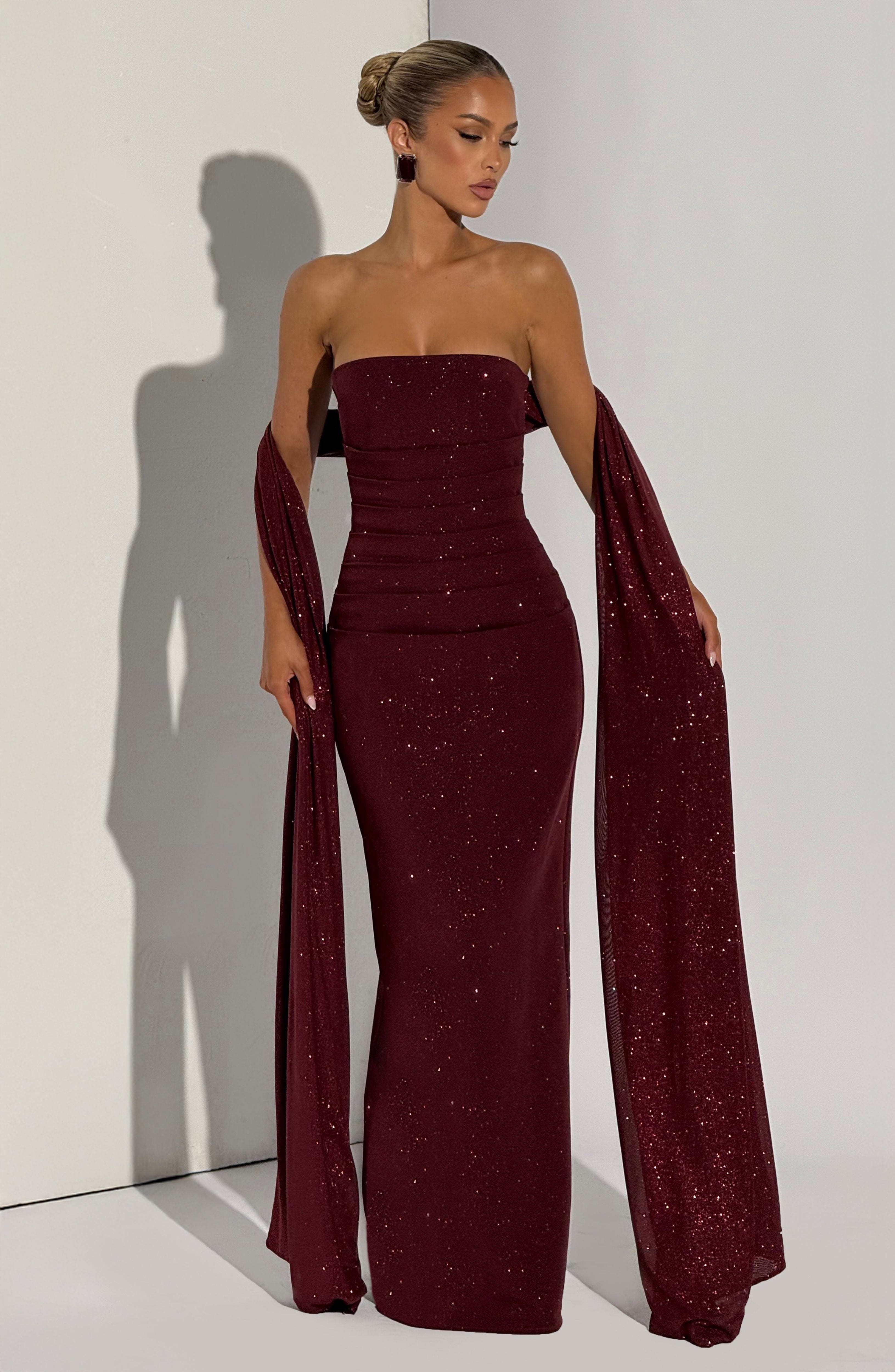 Valeria - Abito da Gala in Crêpe Bordeaux