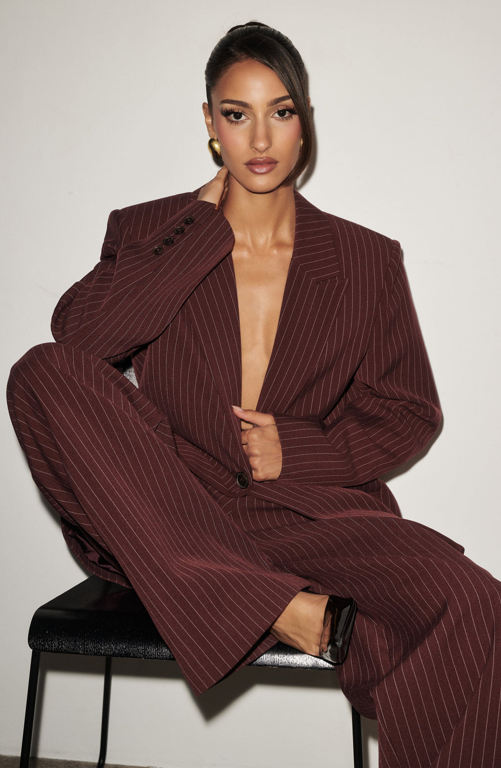 Carmen - Blazer Sartoriale Bordeaux con Gessato