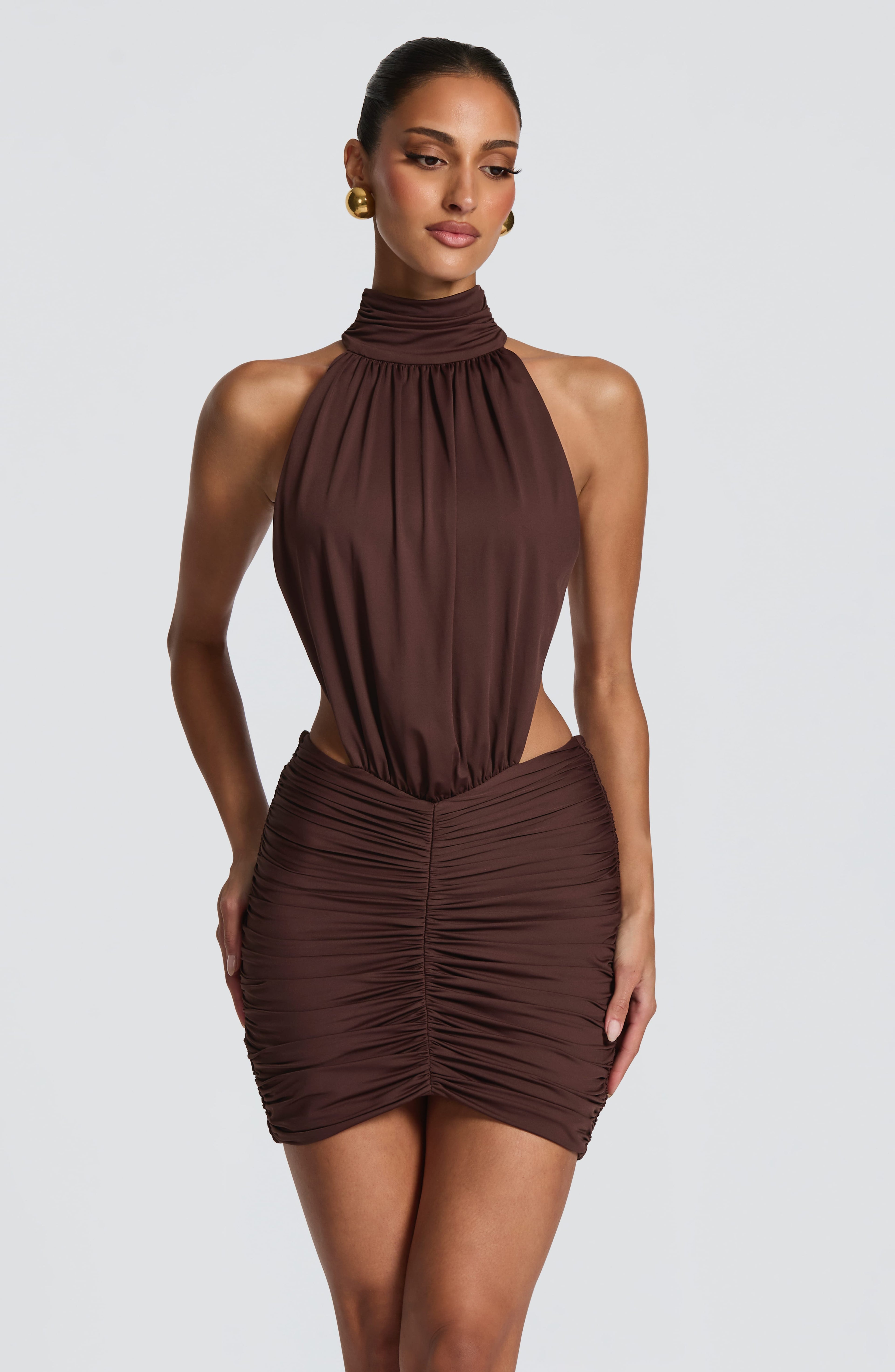 Rocío - Abito Mini Arricciato Strapless Prugna