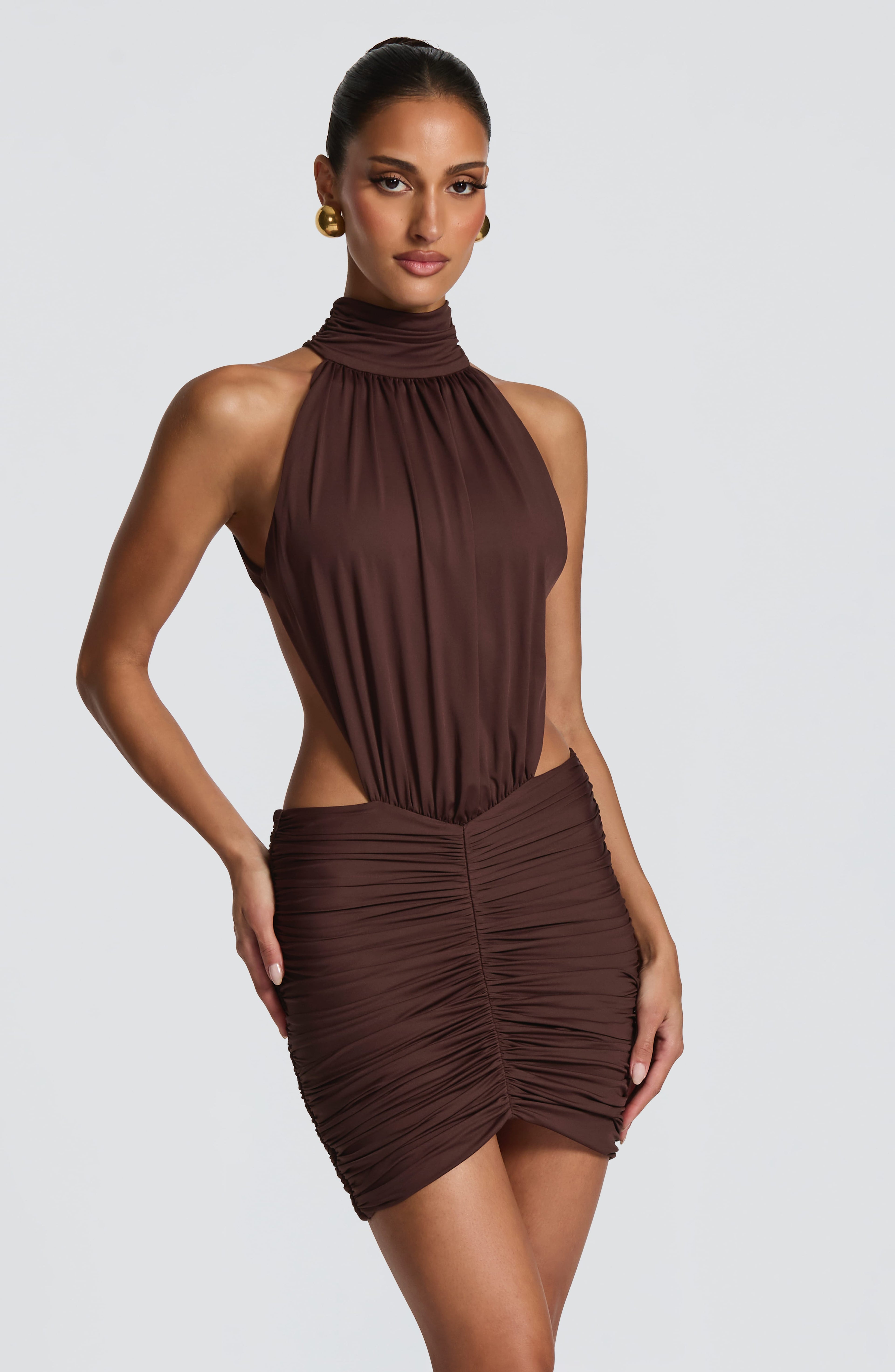 Rocío - Abito Mini Arricciato Strapless Prugna