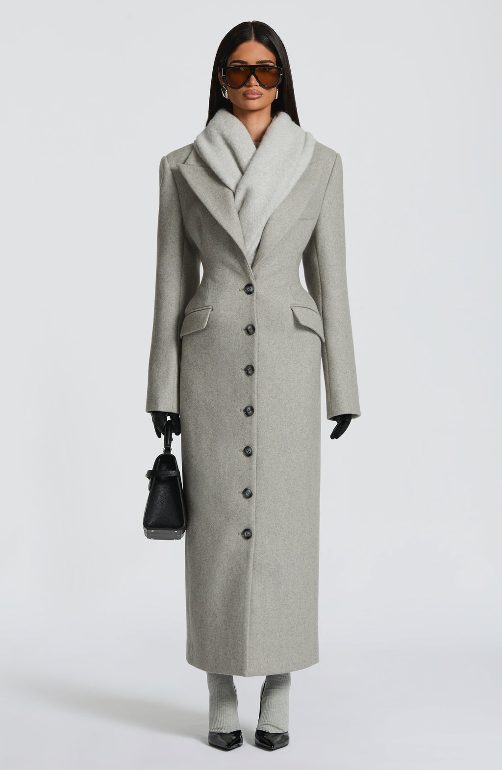 Irene - Cappotto Lungo Sartoriale Grigio Perla