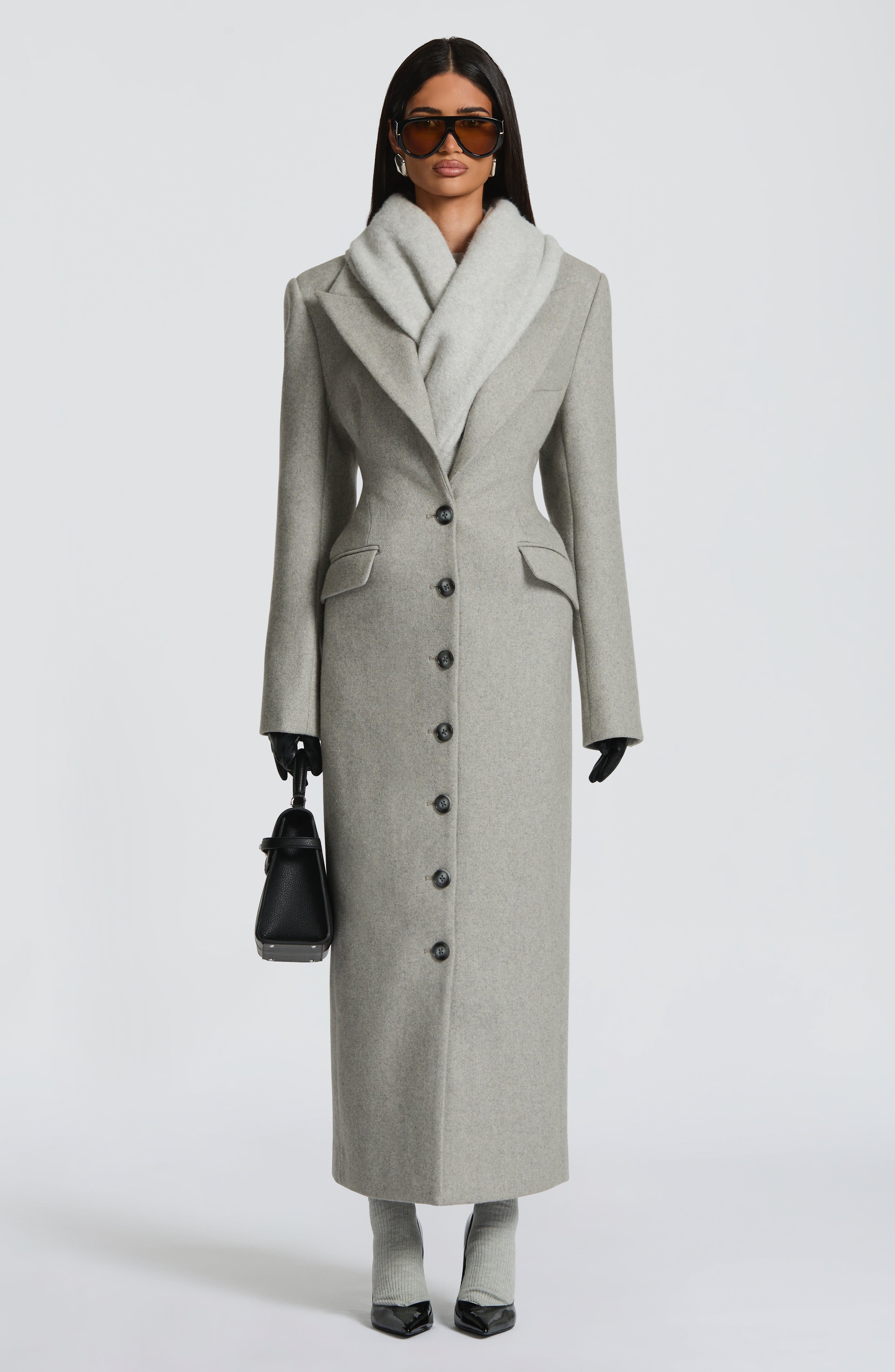 Irene - Cappotto Lungo Sartoriale Grigio Perla