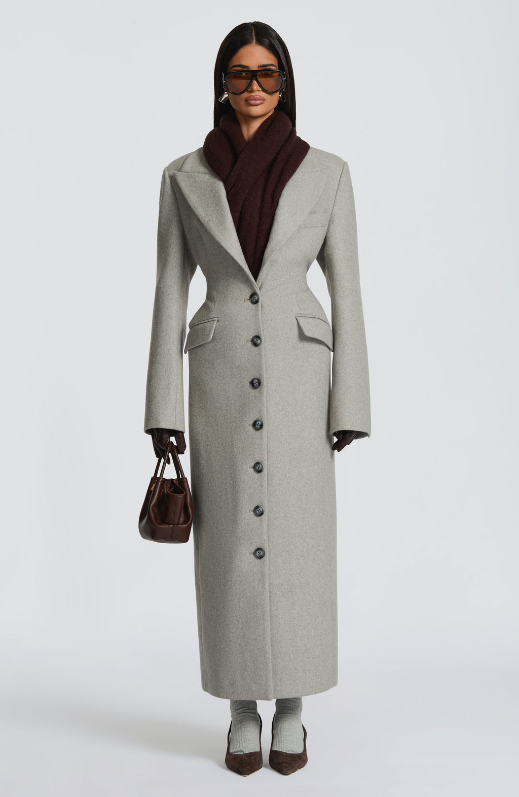 Irene - Cappotto Lungo Sartoriale Grigio Perla