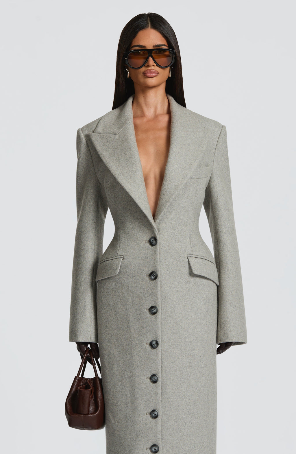 Irene - Cappotto Lungo Sartoriale Grigio Perla