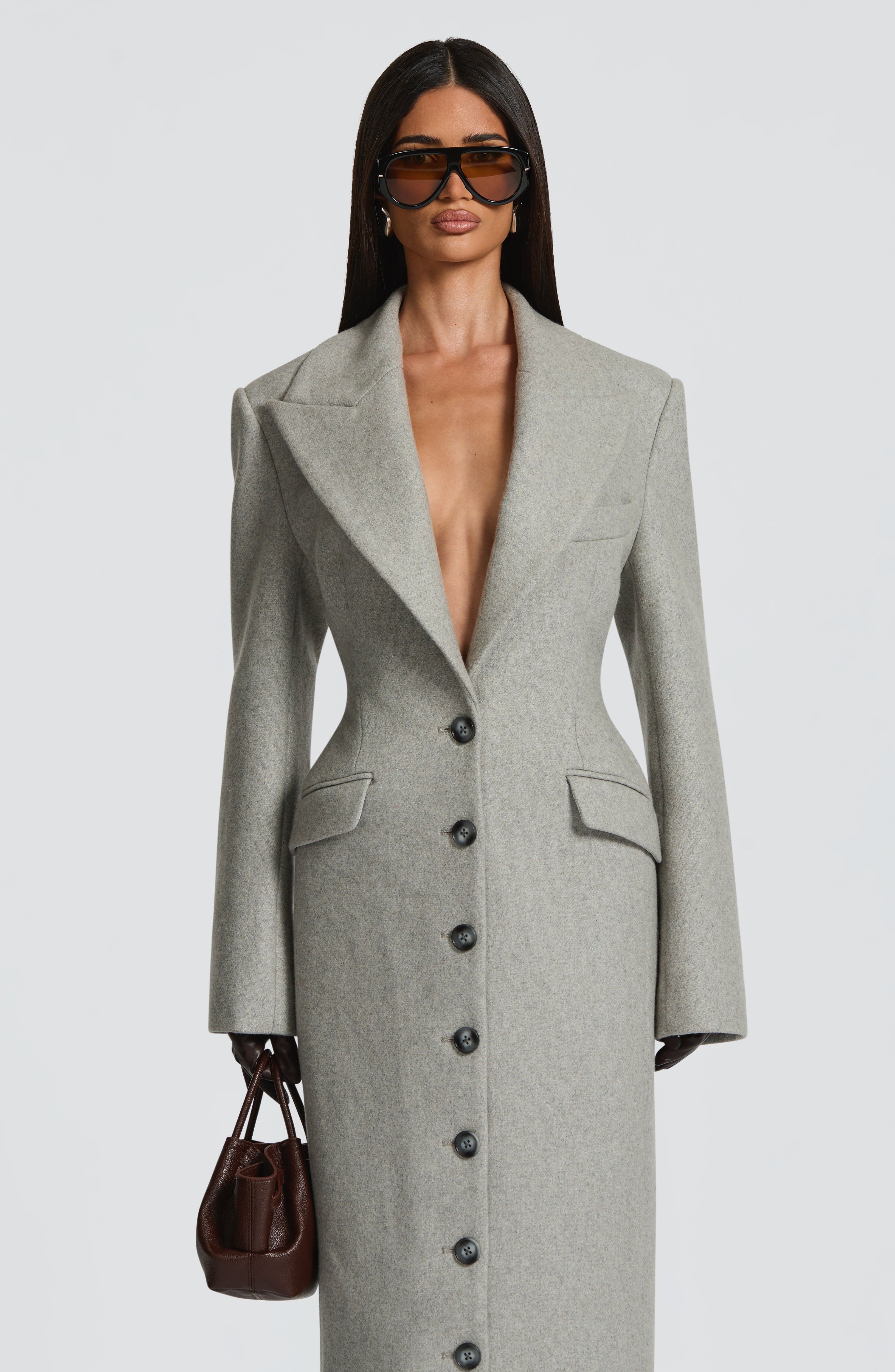 Irene - Cappotto Lungo Sartoriale Grigio Perla