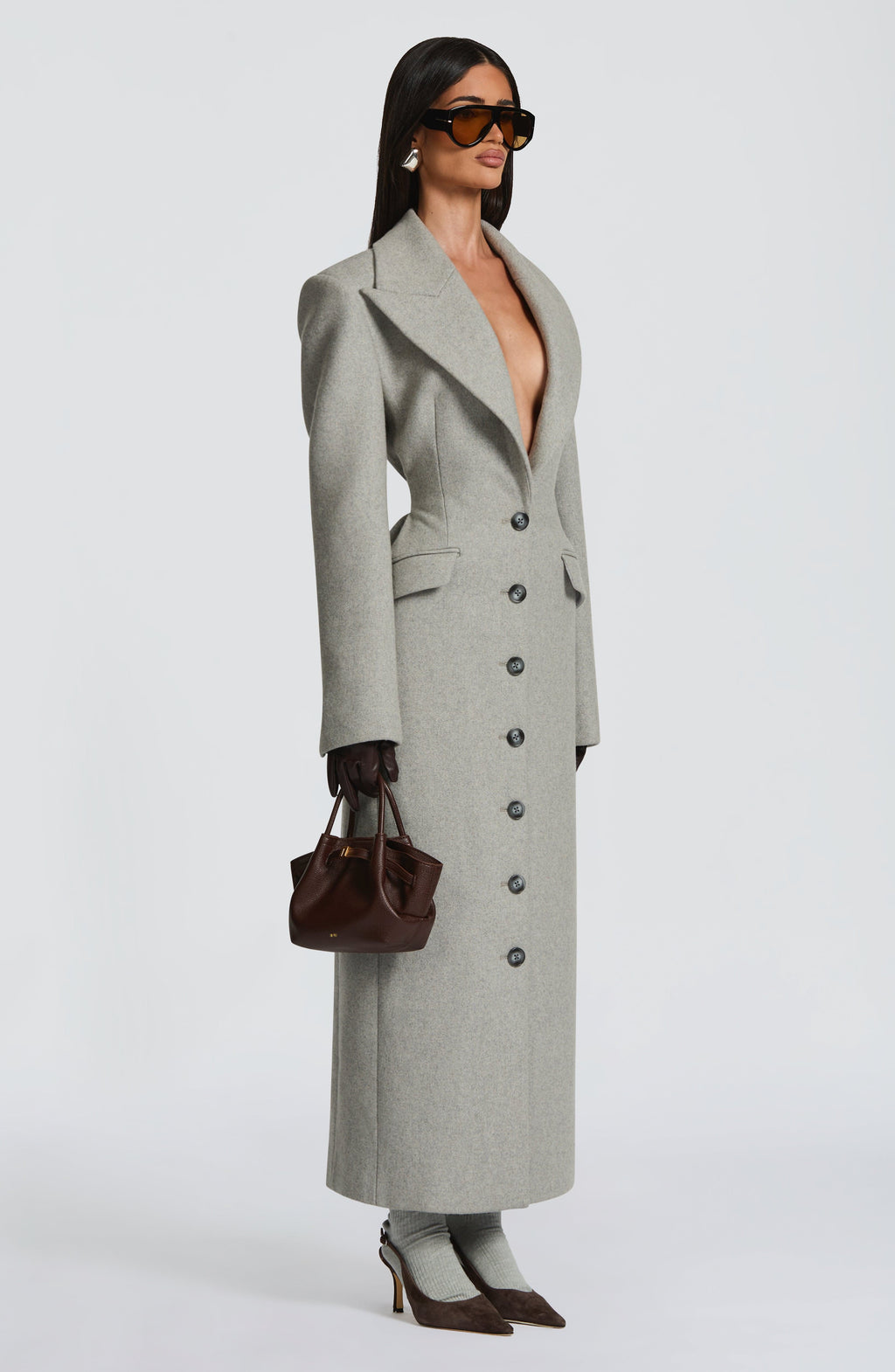Irene - Cappotto Lungo Sartoriale Grigio Perla