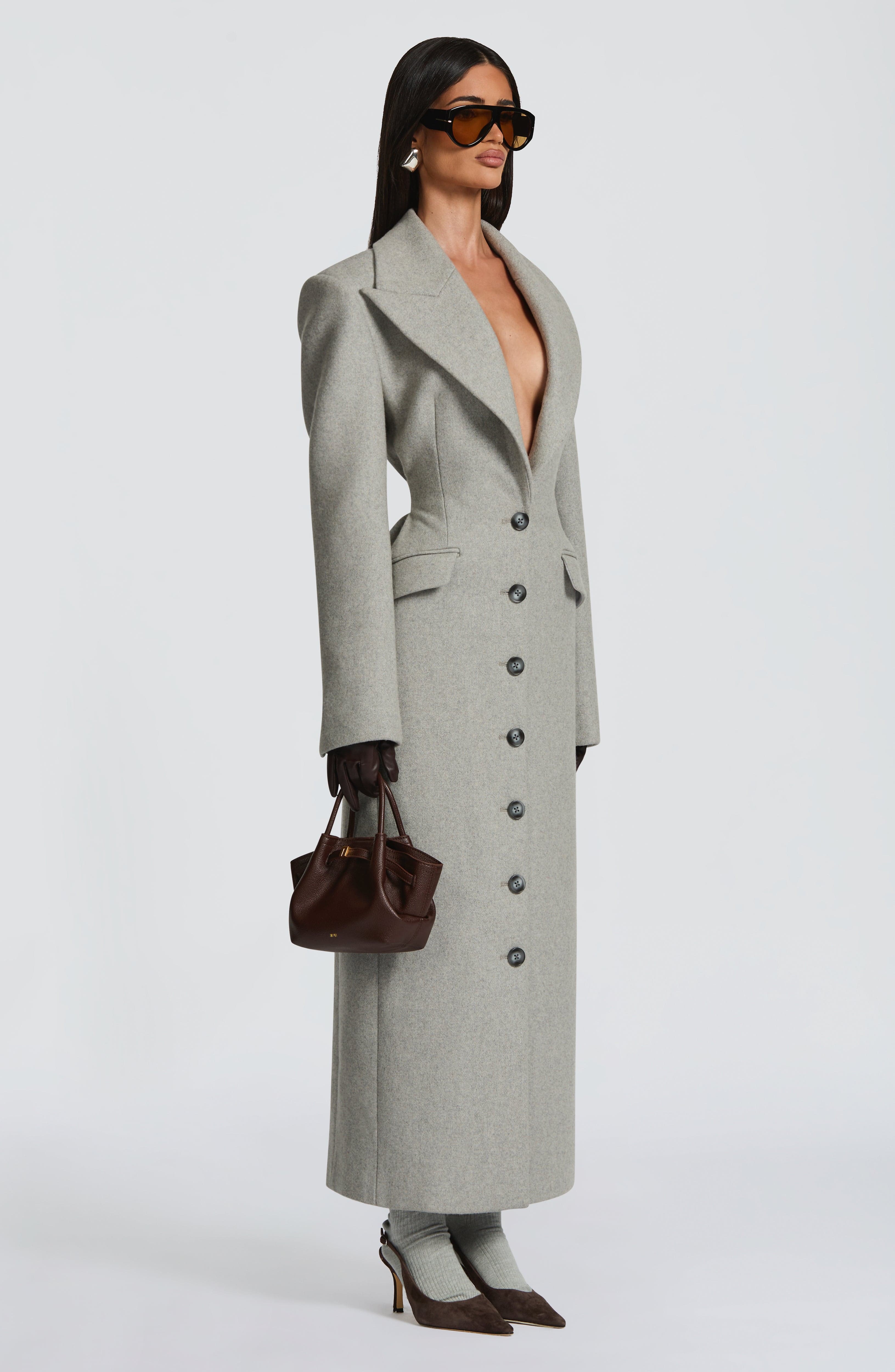 Irene - Cappotto Lungo Sartoriale Grigio Perla
