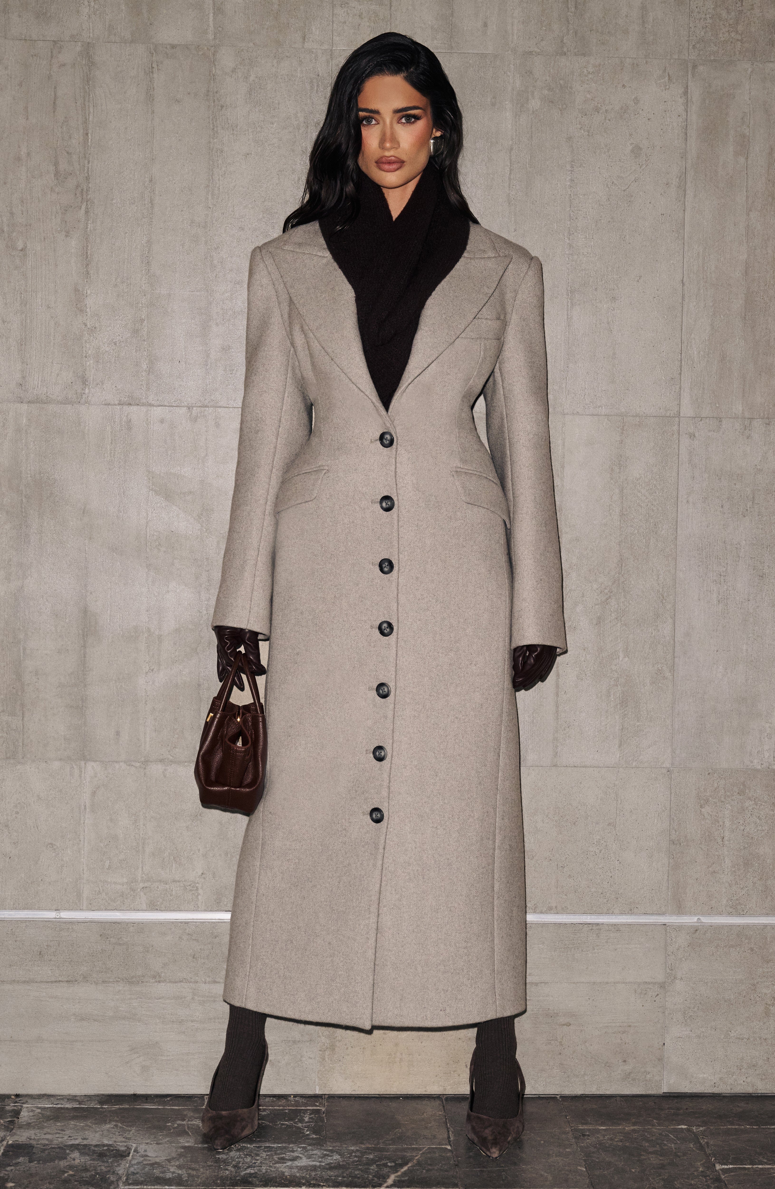 Irene - Cappotto Lungo Sartoriale Grigio Perla