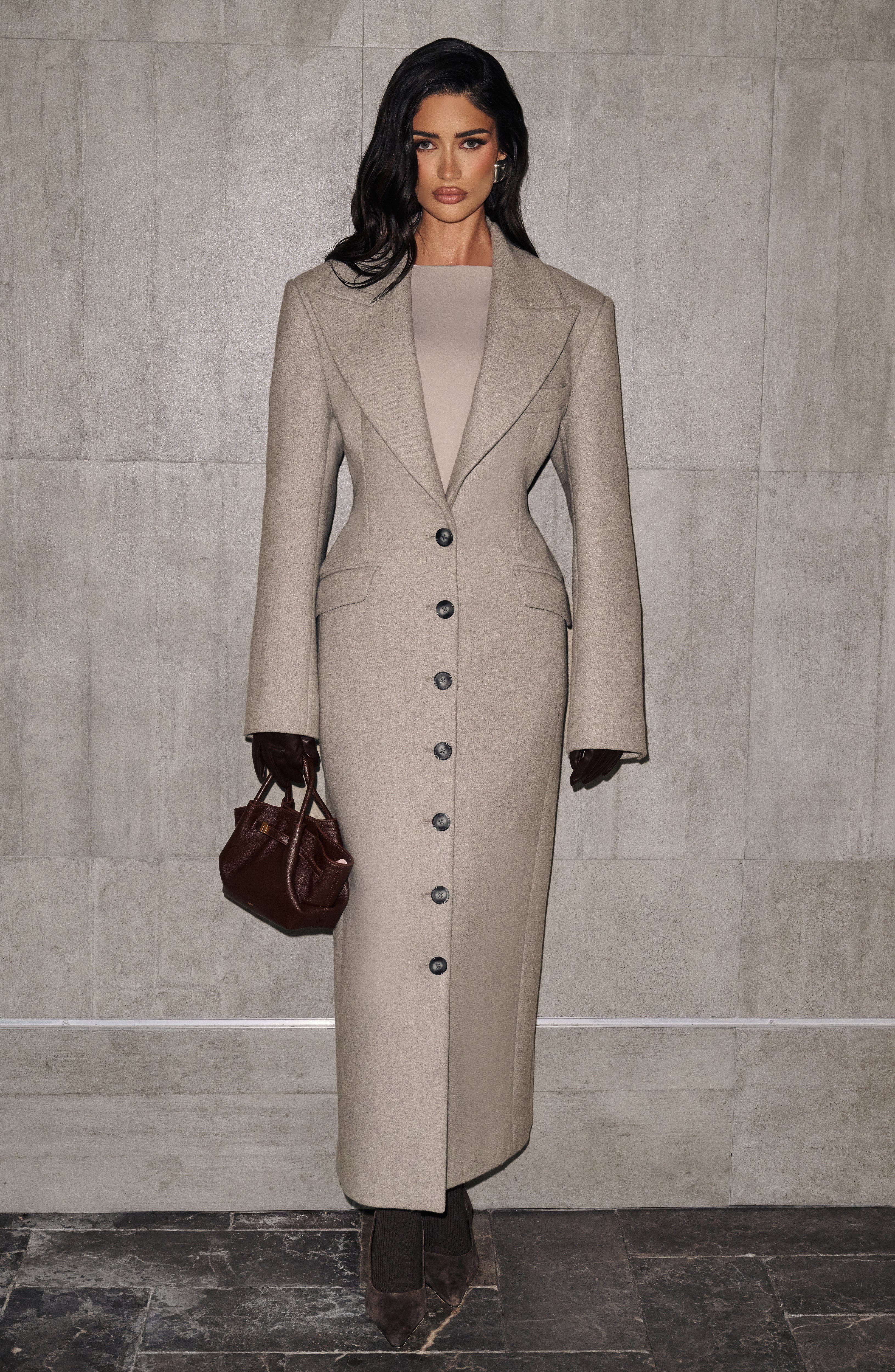 Irene - Cappotto Lungo Sartoriale Grigio Perla
