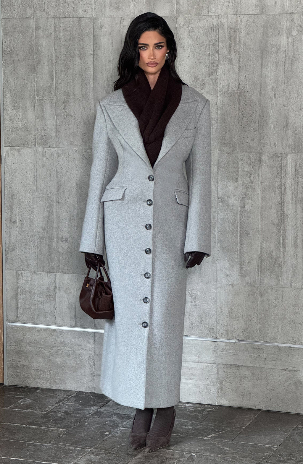 Irene - Cappotto Lungo Sartoriale Grigio Perla