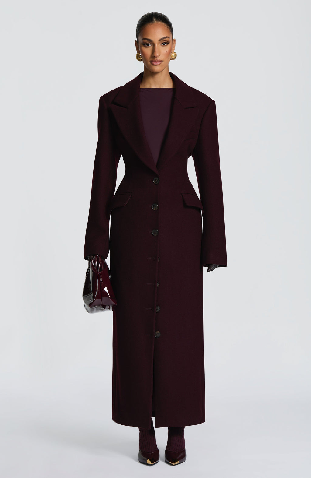 Gloria - Cappotto Lungo Sartoriale Prugna