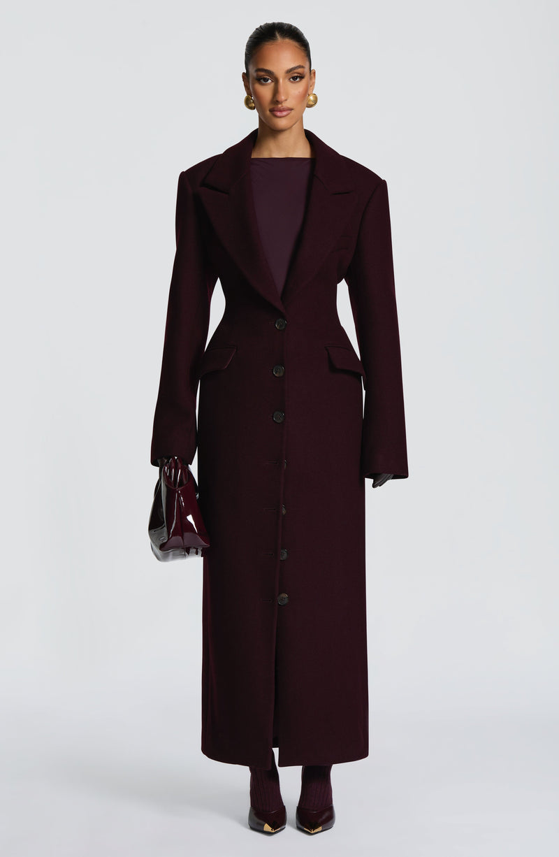 Gloria - Cappotto Lungo Sartoriale Prugna