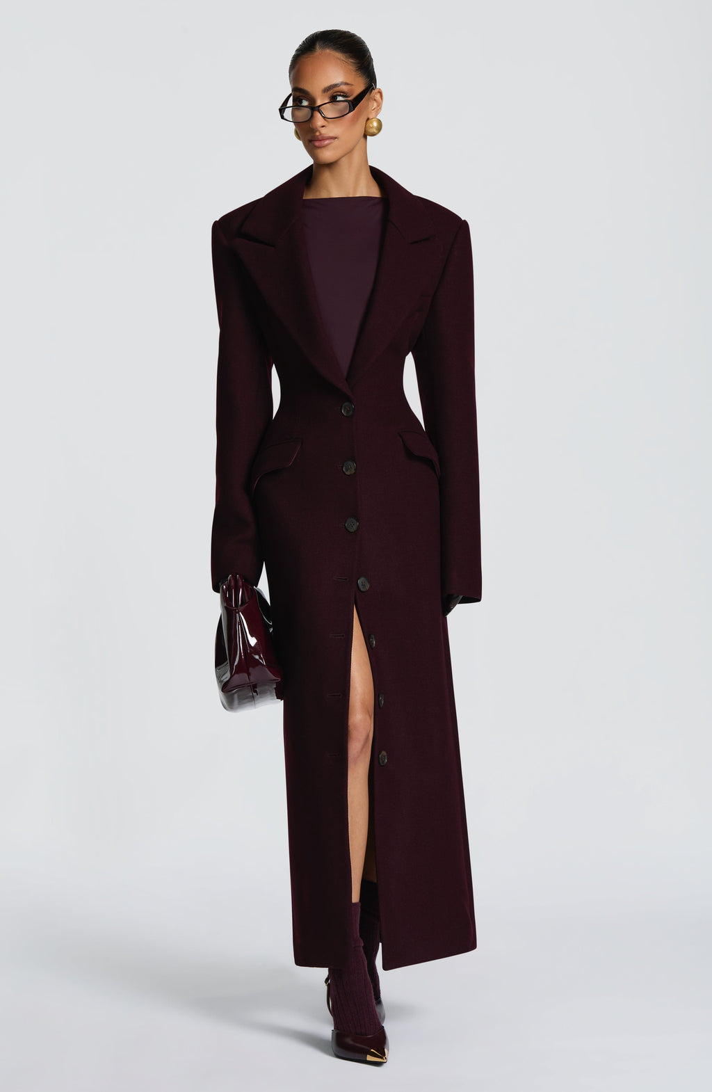 Gloria - Cappotto Lungo Sartoriale Prugna