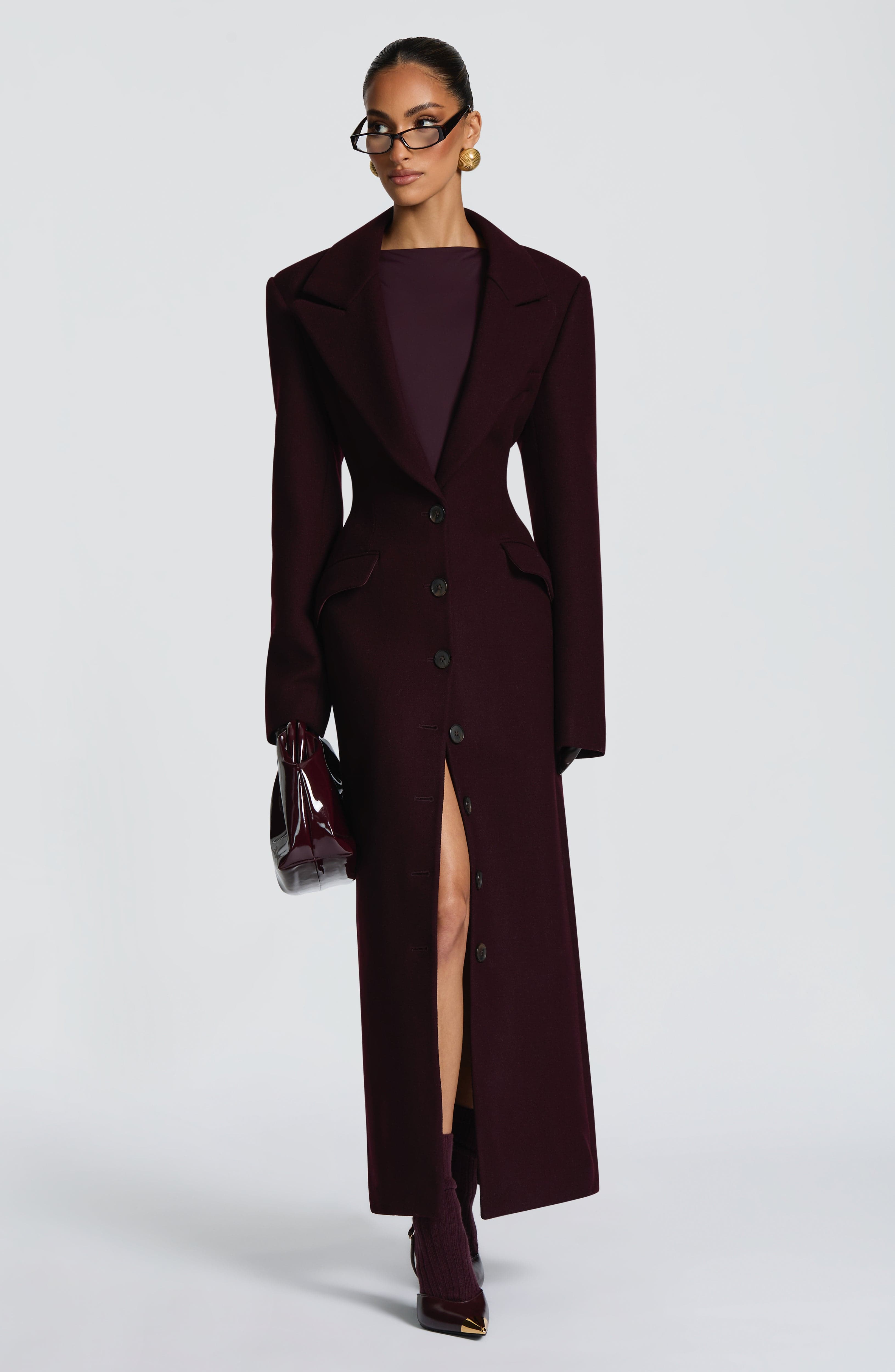 Gloria - Cappotto Lungo Sartoriale Prugna