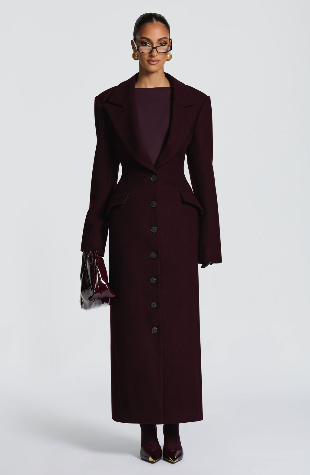 Gloria - Cappotto Lungo Sartoriale Prugna