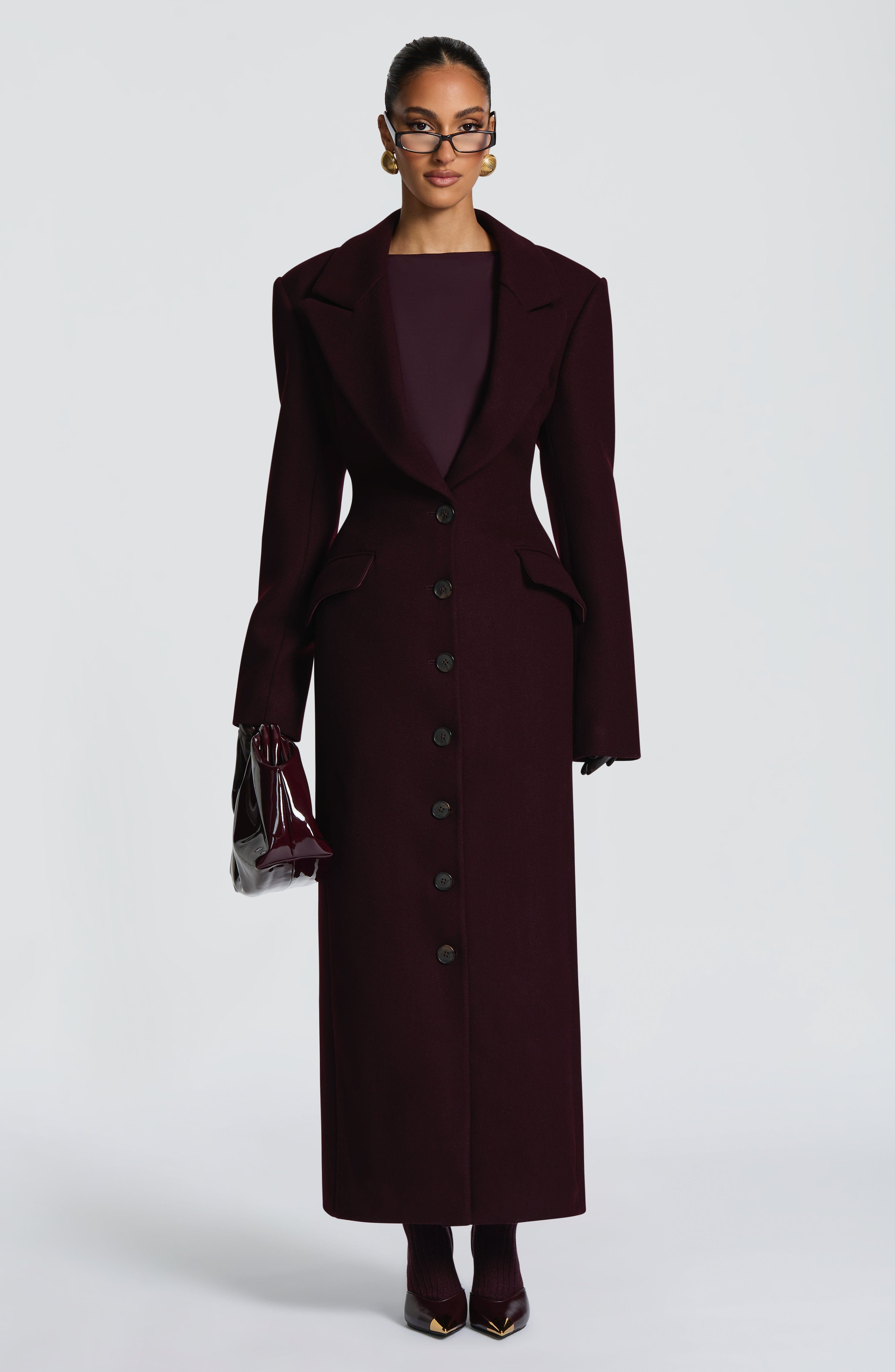Gloria - Cappotto Lungo Sartoriale Prugna