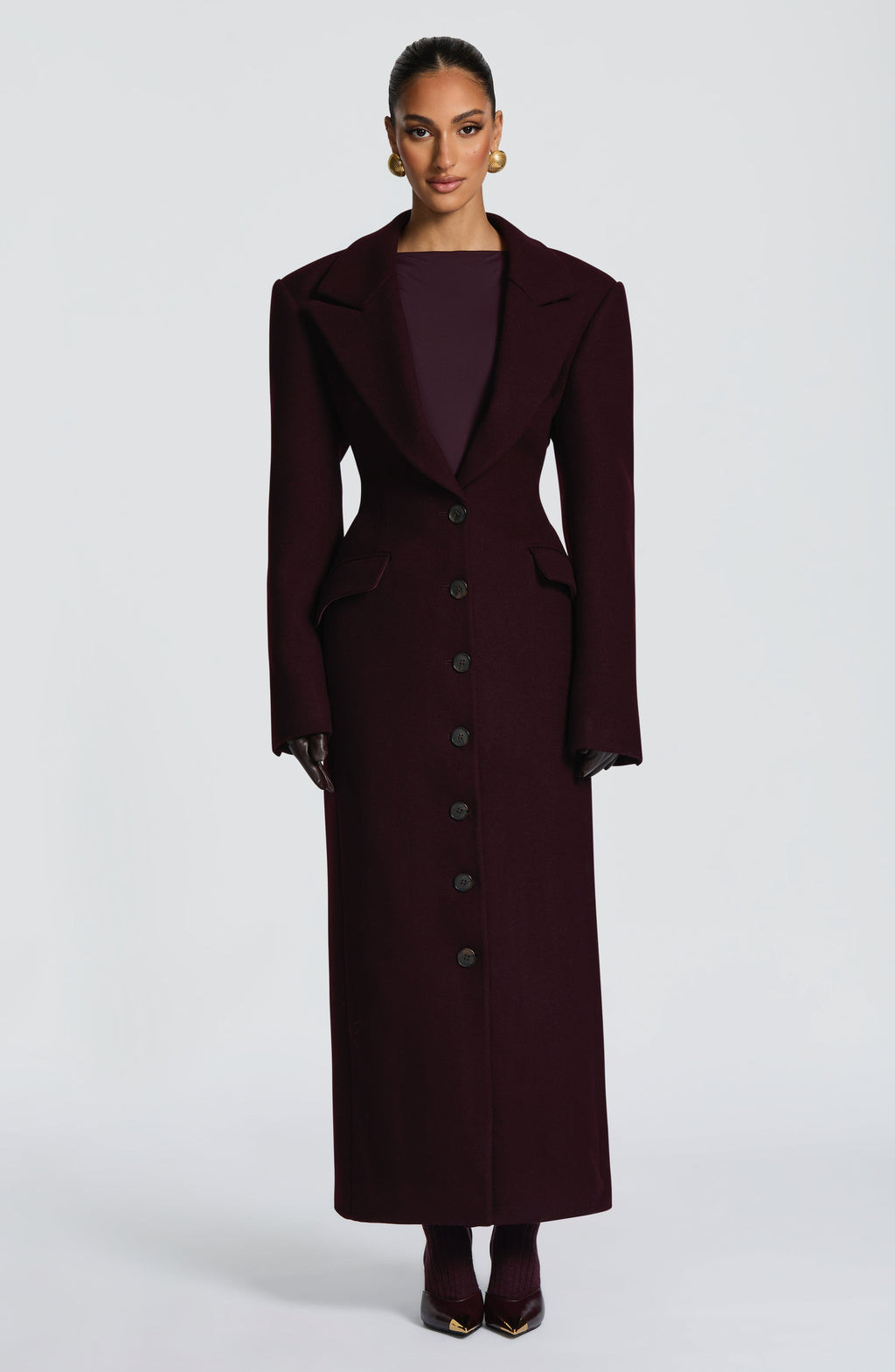Gloria - Cappotto Lungo Sartoriale Prugna