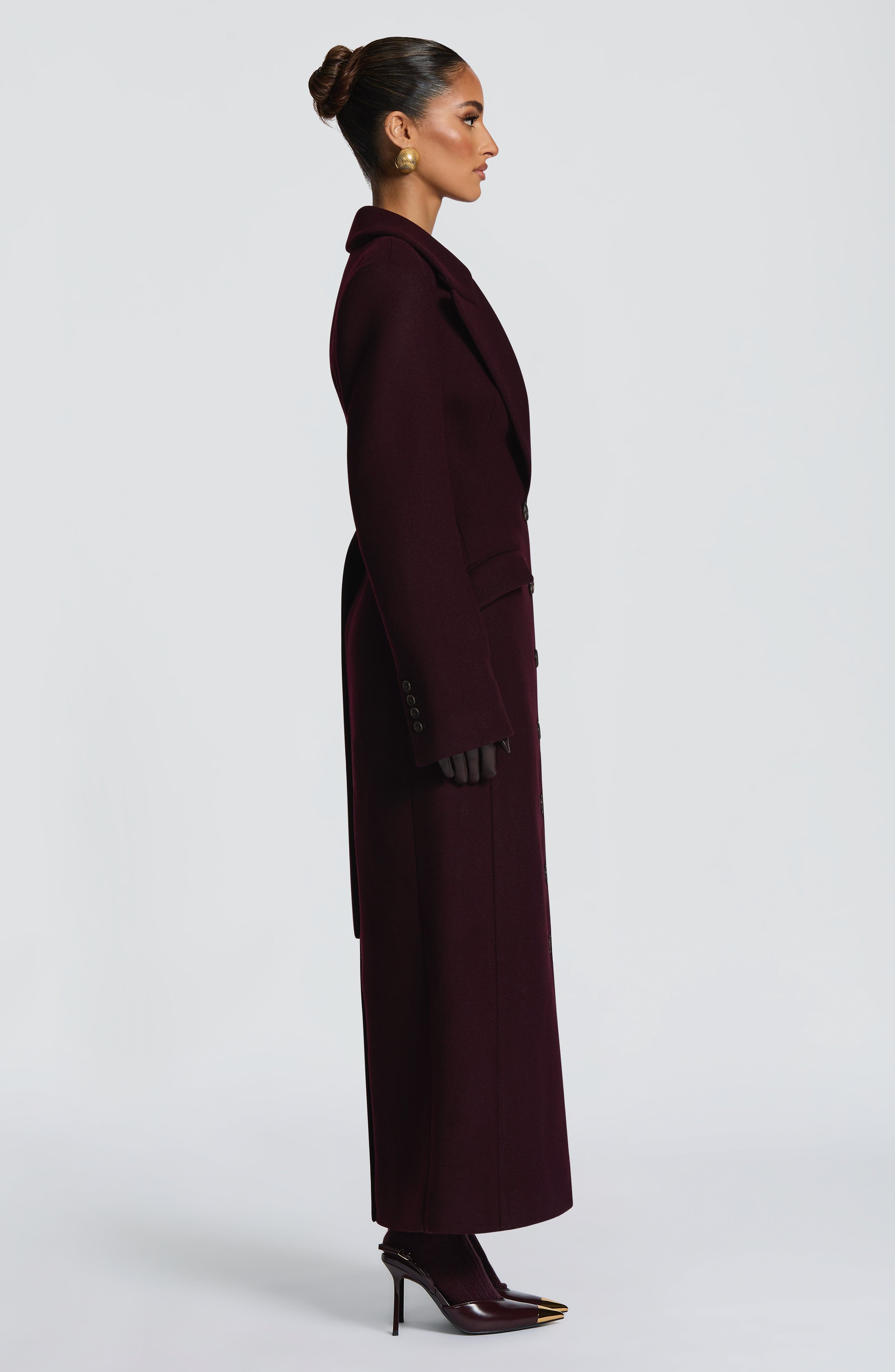 Gloria - Cappotto Lungo Sartoriale Prugna