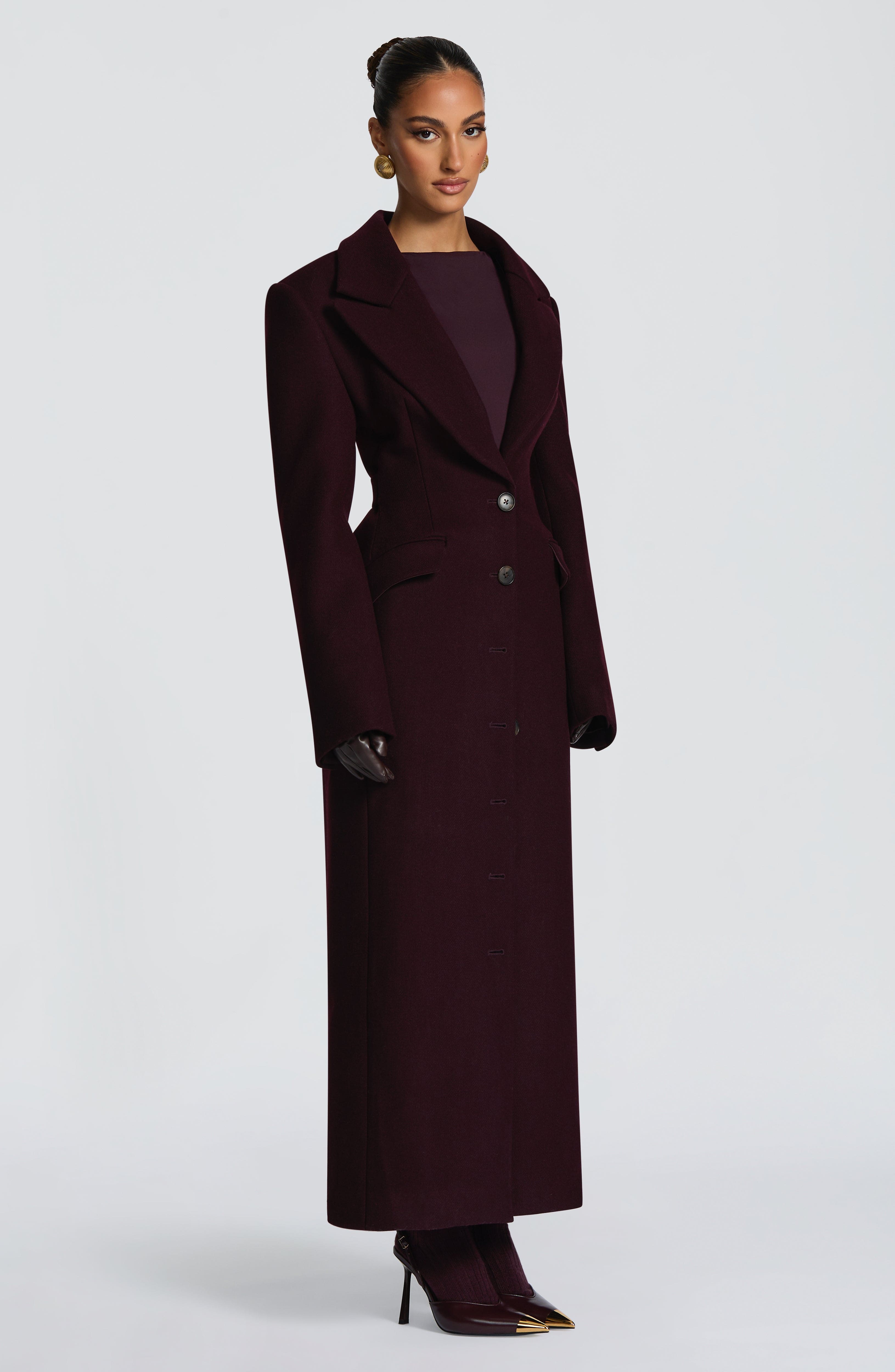 Gloria - Cappotto Lungo Sartoriale Prugna