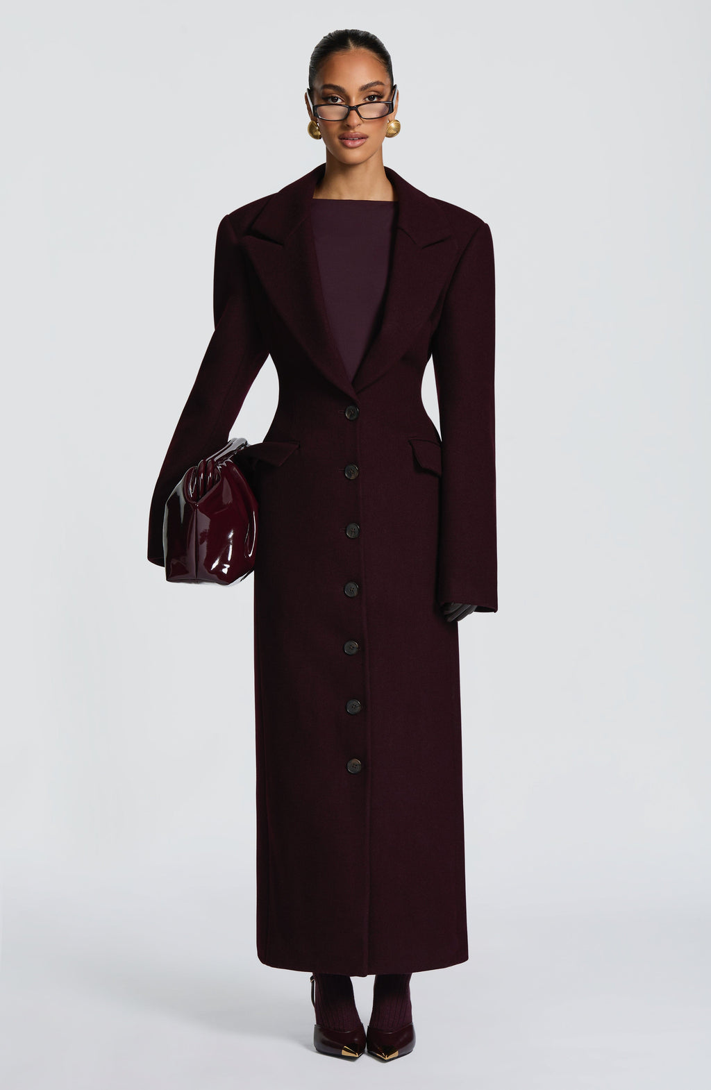 Gloria - Cappotto Lungo Sartoriale Prugna