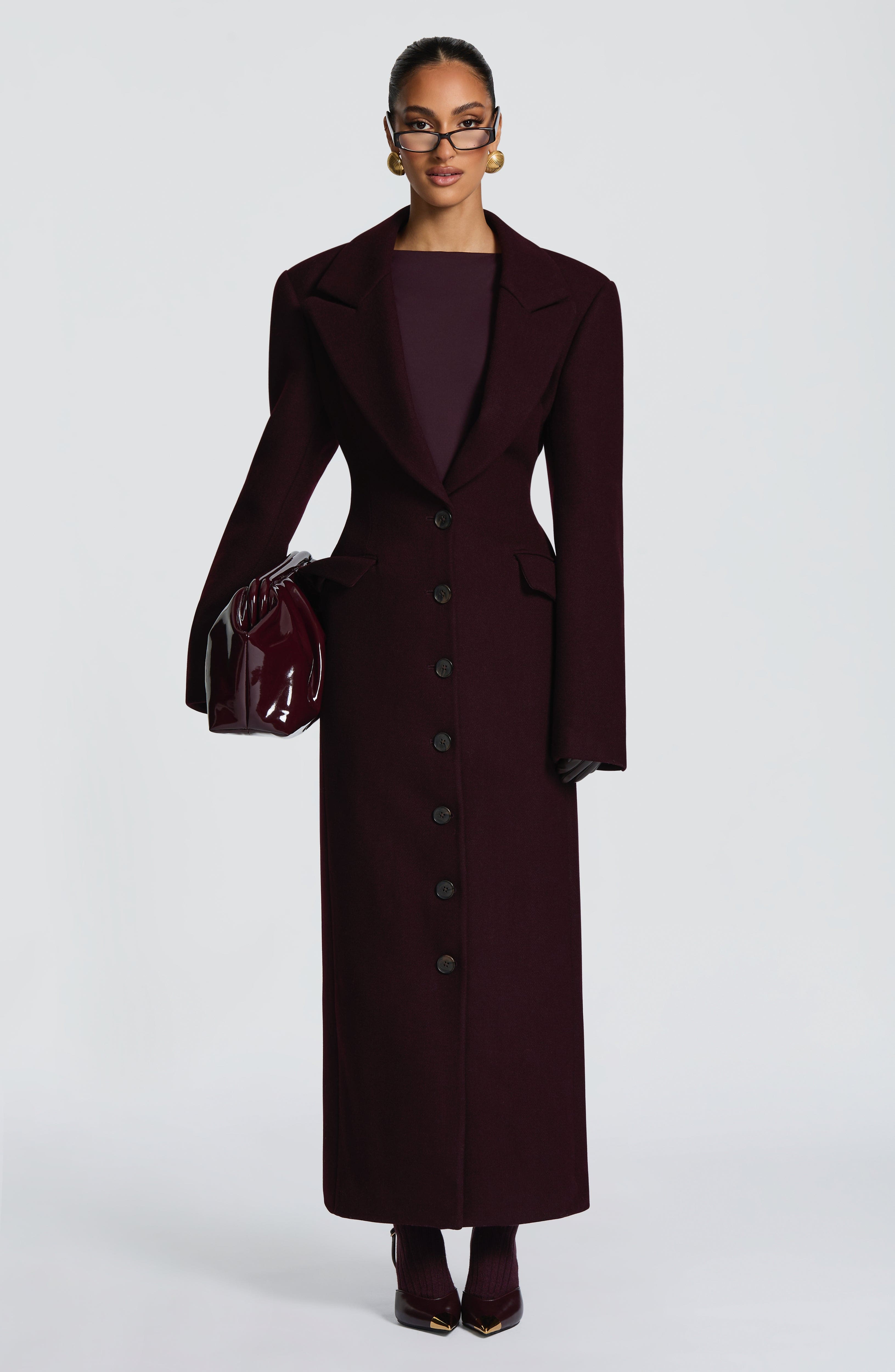 Gloria - Cappotto Lungo Sartoriale Prugna