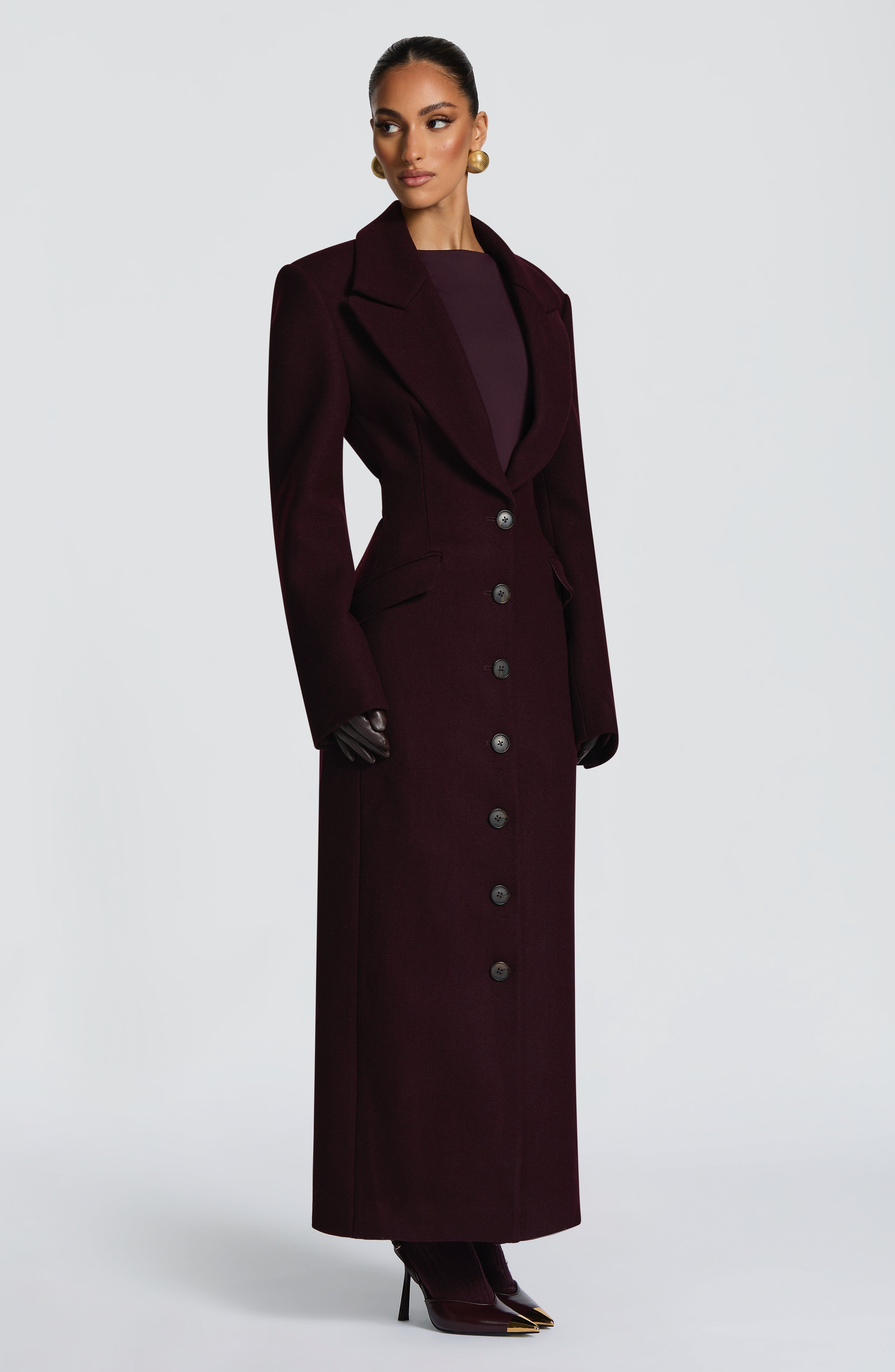 Gloria - Cappotto Lungo Sartoriale Prugna