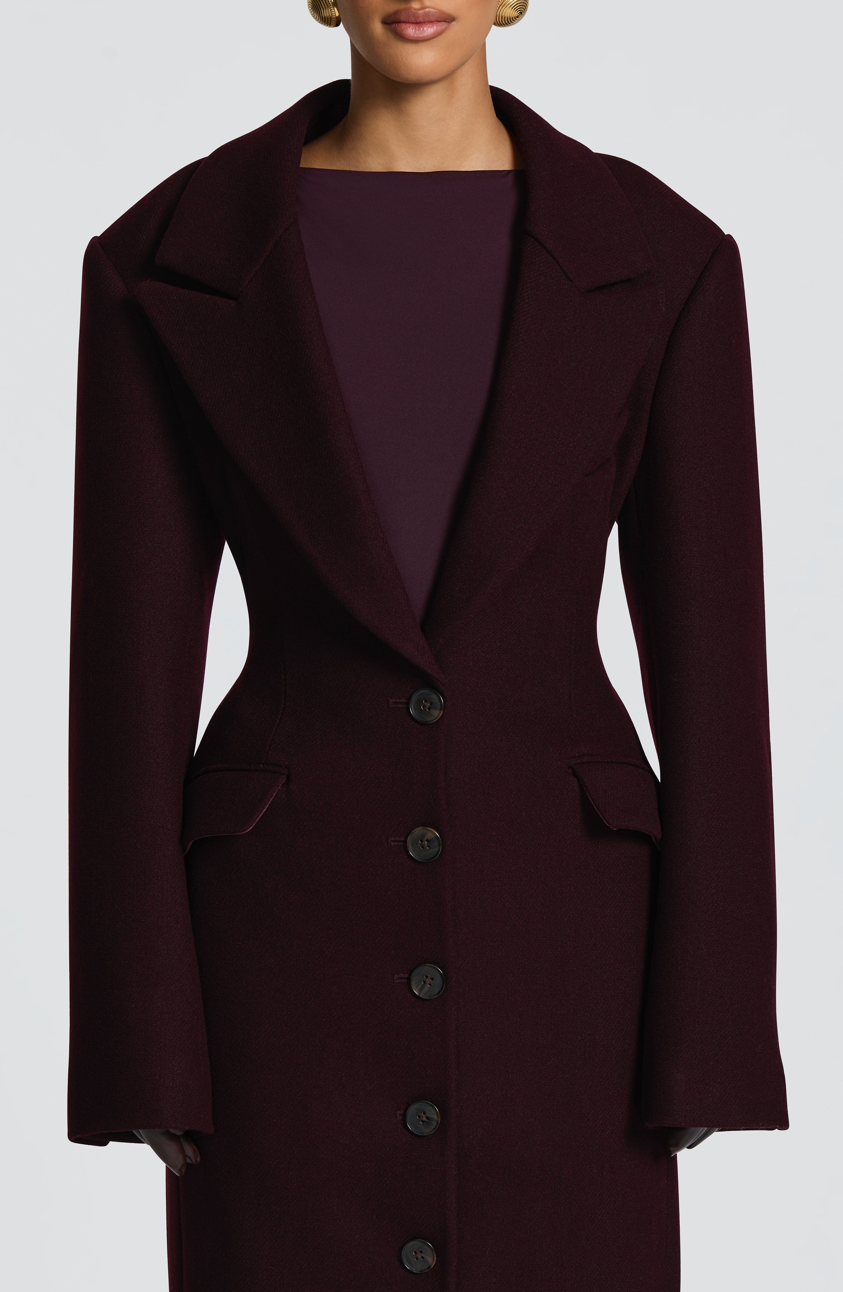 Gloria - Cappotto Lungo Sartoriale Prugna