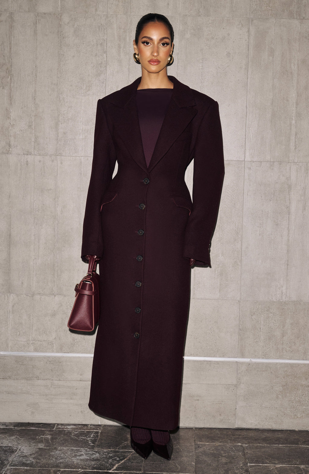 Gloria - Cappotto Lungo Sartoriale Prugna