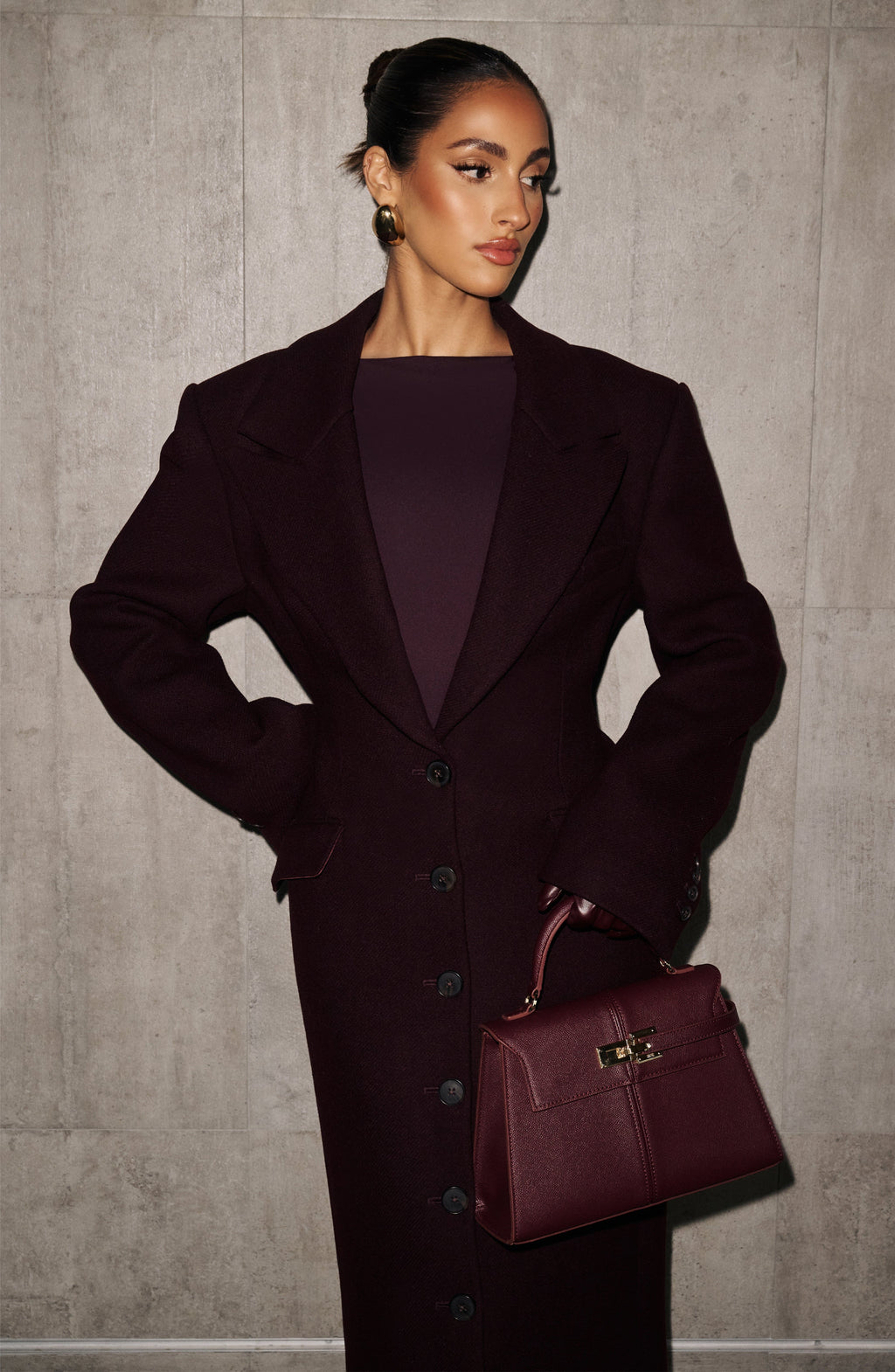 Gloria - Cappotto Lungo Sartoriale Prugna