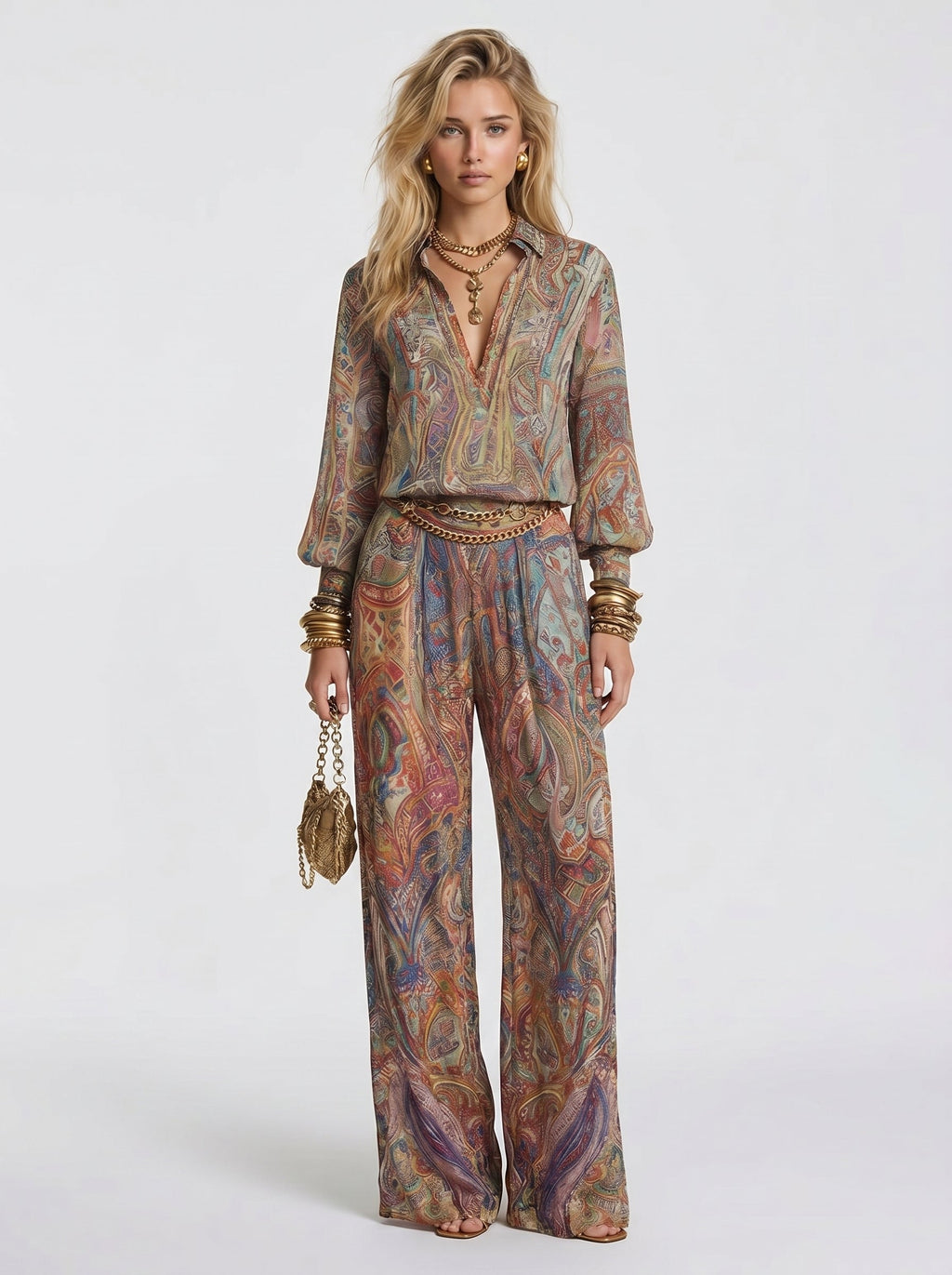 Maya - Completo da Gala in Palazzo con Stampa Paisley