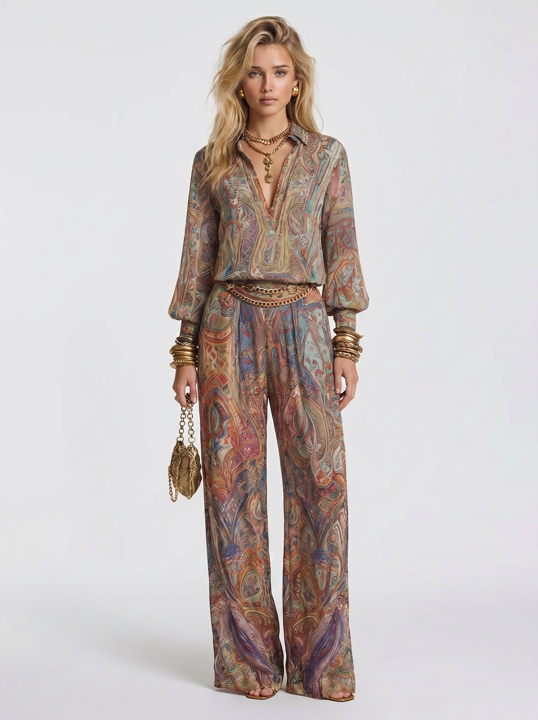Maya - Completo da Gala in Palazzo con Stampa Paisley