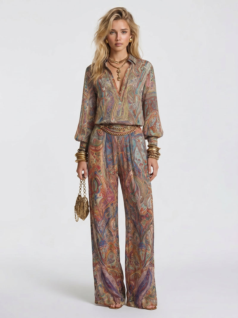 Maya - Completo da Gala in Palazzo con Stampa Paisley