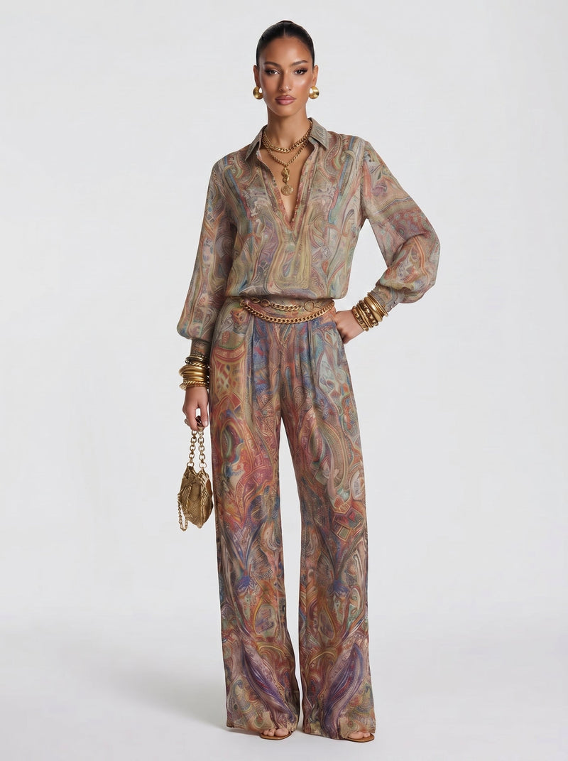 Maya - Completo da Gala in Palazzo con Stampa Paisley