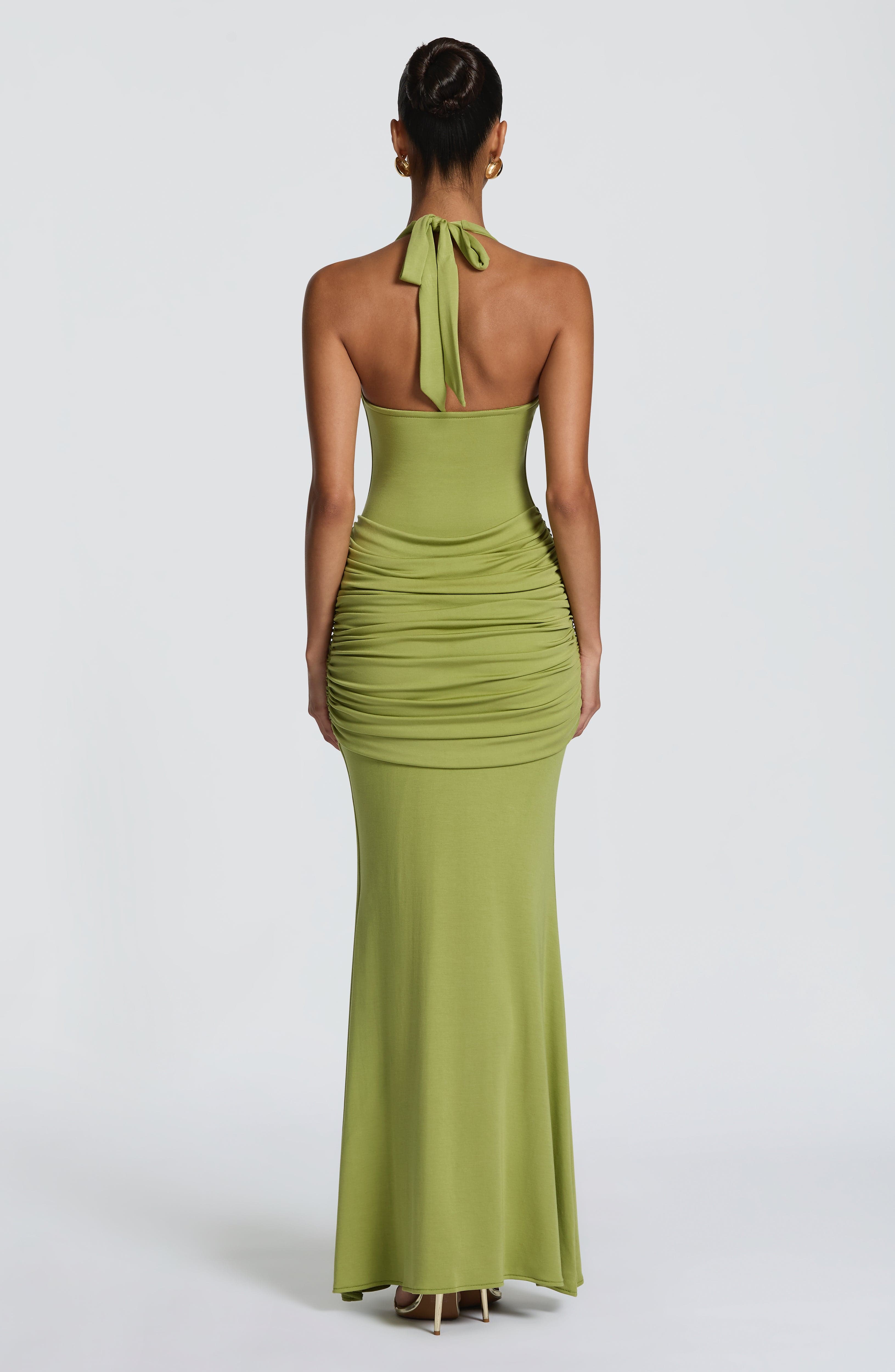 Constanza - Abito da Gala Satinato Verde Oliva