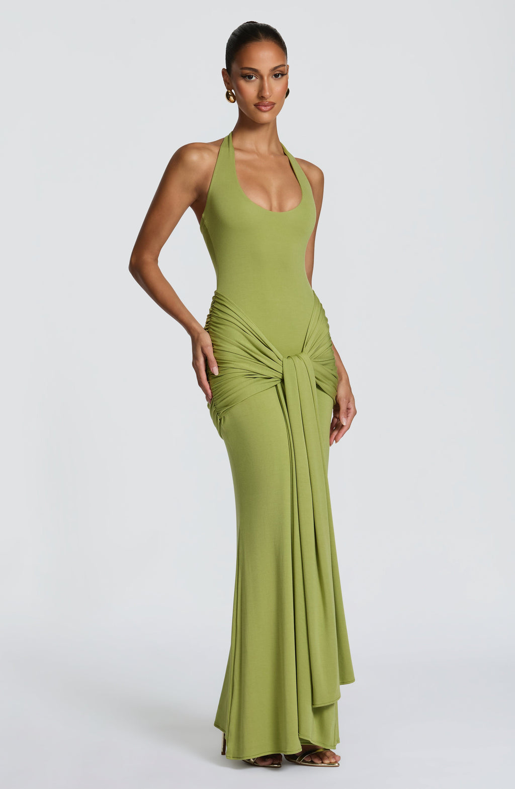 Constanza - Abito da Gala Satinato Verde Oliva
