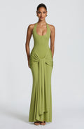 Constanza - Abito da Gala Satinato Verde Oliva