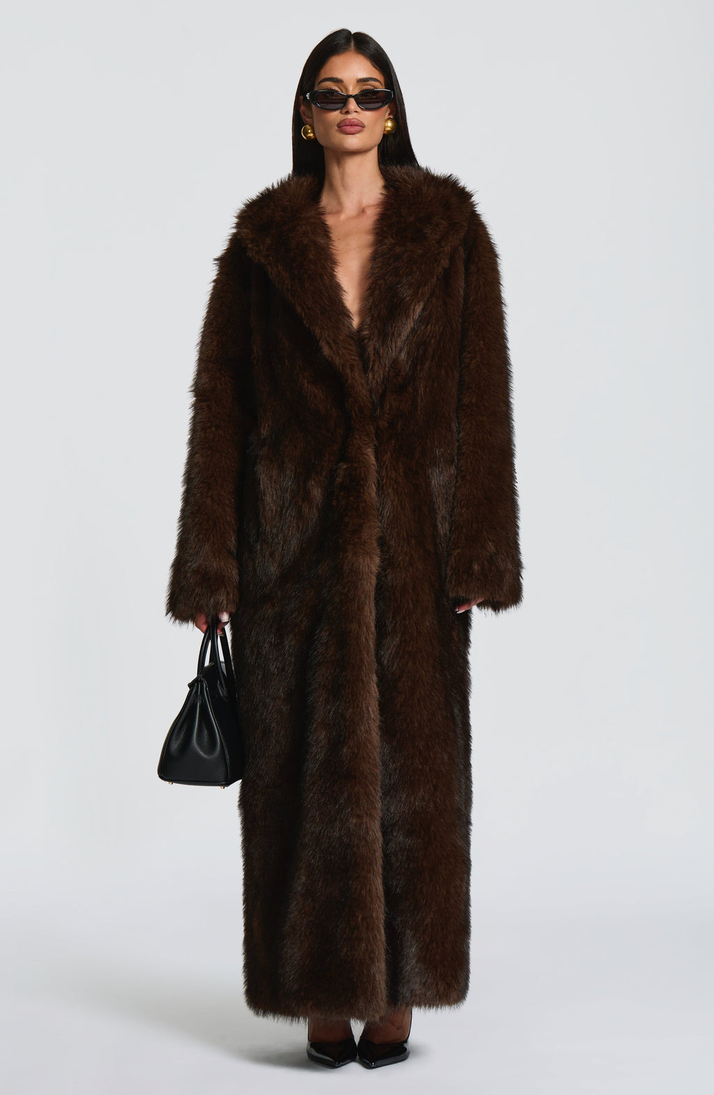 Martina - Cappotto Lungo in Eco-Pelliccia Cioccolato
