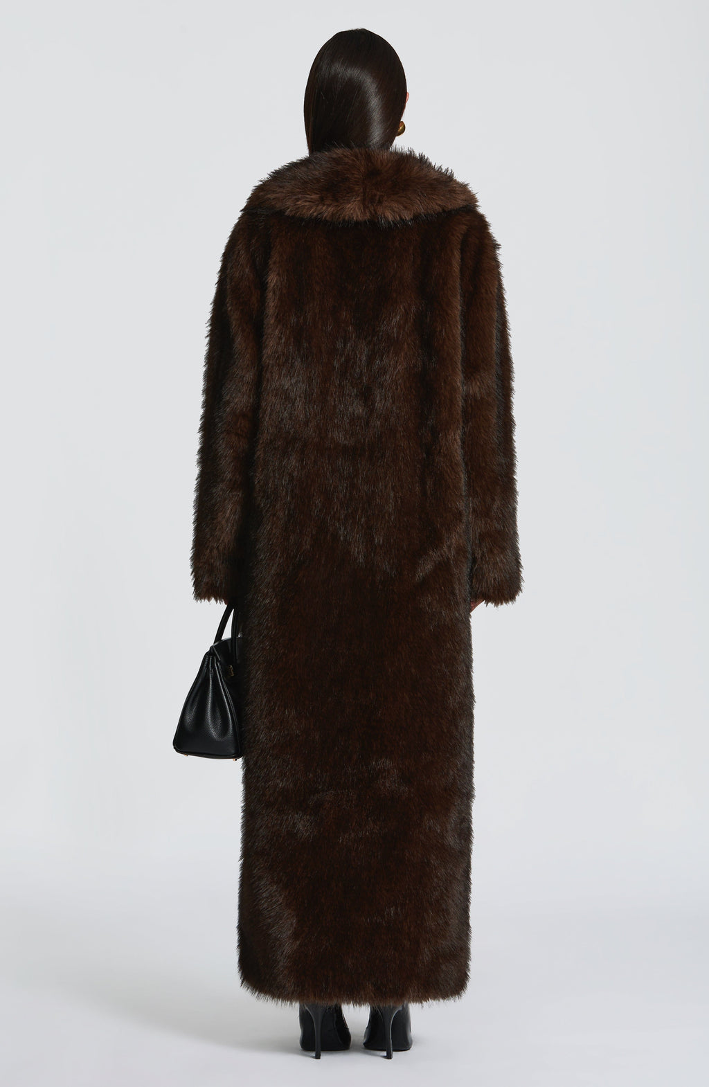 Martina - Cappotto Lungo in Eco-Pelliccia Cioccolato