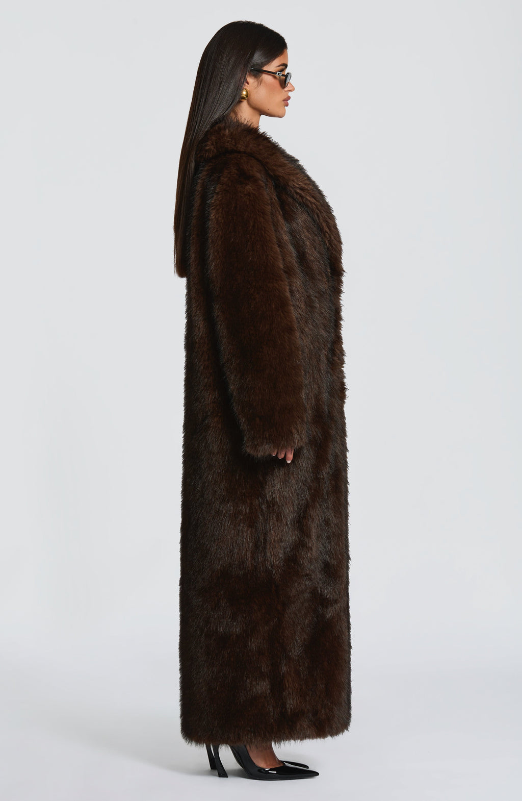 Martina - Cappotto Lungo in Eco-Pelliccia Cioccolato
