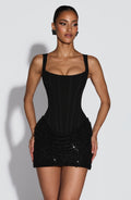 Yeona - Abito Mini in Crêpe e Tulle Ornamentato
